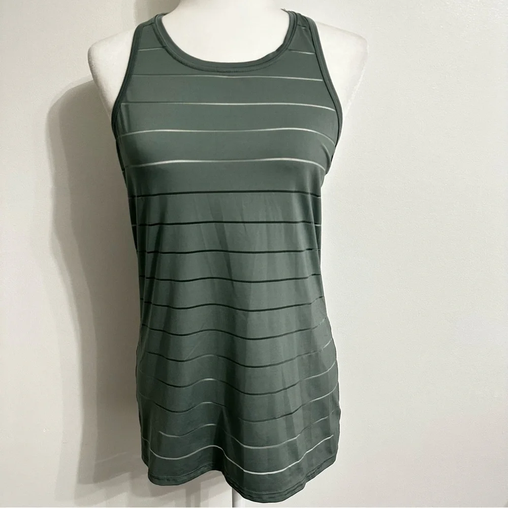 Athleta Chi Green Mesh Sheer Striped Tank Top Size s - Picture 3 of 11